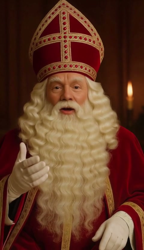 Sinterklaas in zijn werkkamer, bij kaarslicht